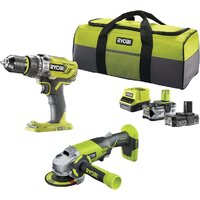 Ryobi R18PDAG-242S 5133003842 (шуруповерт, болгарка, 2 АКБ, сумка)
